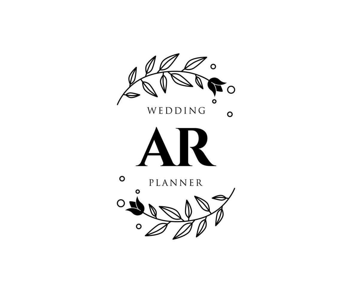 coleção de logotipos de monograma de casamento de letras iniciais ar, modelos modernos minimalistas e florais desenhados à mão para cartões de convite, salve a data, identidade elegante para restaurante, boutique, café em vetor