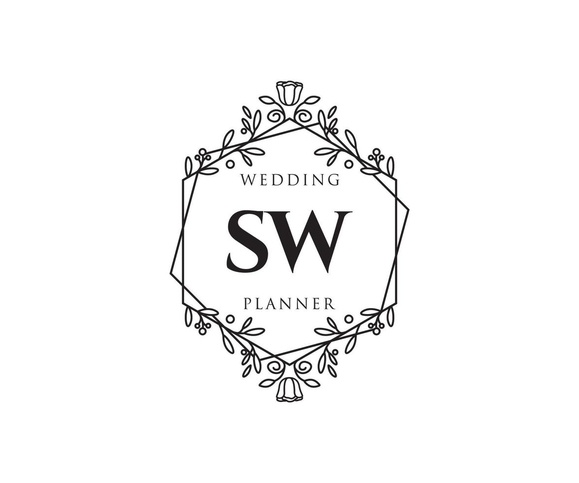 coleção de logotipos de monograma de casamento de letras iniciais sw, modelos modernos minimalistas e florais desenhados à mão para cartões de convite, salve a data, identidade elegante para restaurante, boutique, café em vetor