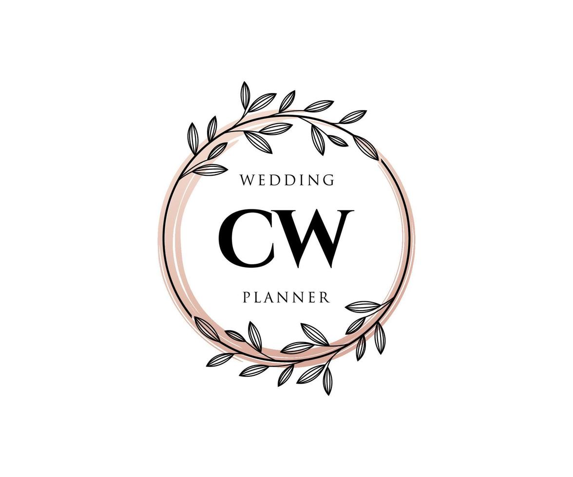 coleção de logotipos de monograma de casamento de carta inicial cw, modelos modernos minimalistas e florais desenhados à mão para cartões de convite, salve a data, identidade elegante para restaurante, boutique, café em vetor