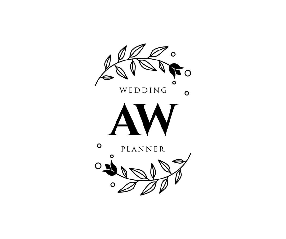 coleção de logotipos de monograma de casamento de letra inicial aw, modelos modernos minimalistas e florais desenhados à mão para cartões de convite, salve a data, identidade elegante para restaurante, boutique, café em vetor