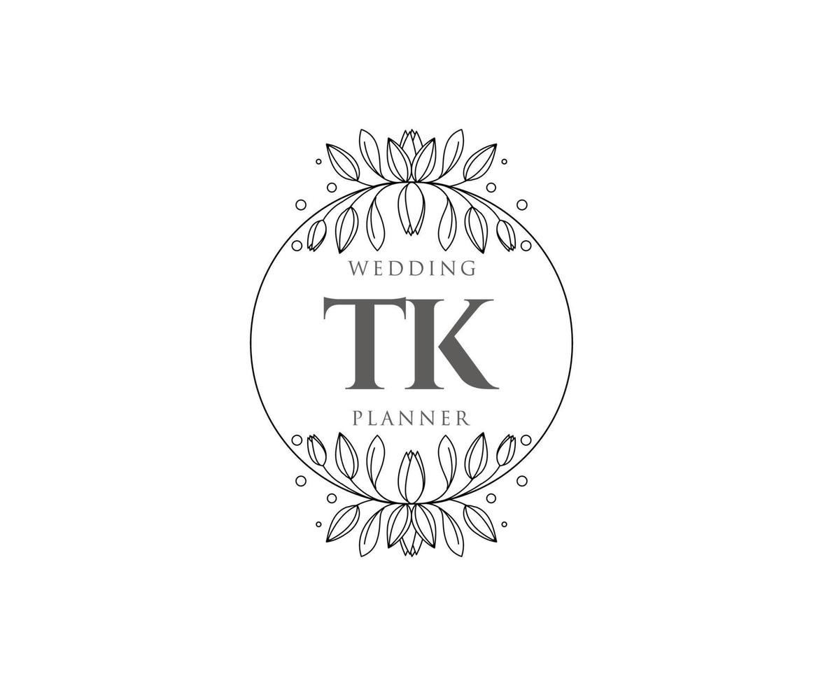 coleção de logotipos de monograma de casamento de carta inicial tk, modelos modernos minimalistas e florais desenhados à mão para cartões de convite, salve a data, identidade elegante para restaurante, boutique, café em vetor