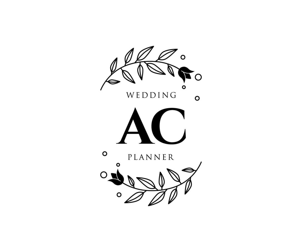 coleção de logotipos de monograma de casamento de letra ac, modelos modernos minimalistas e florais desenhados à mão para cartões de convite, salve a data, identidade elegante para restaurante, boutique, café em vetor