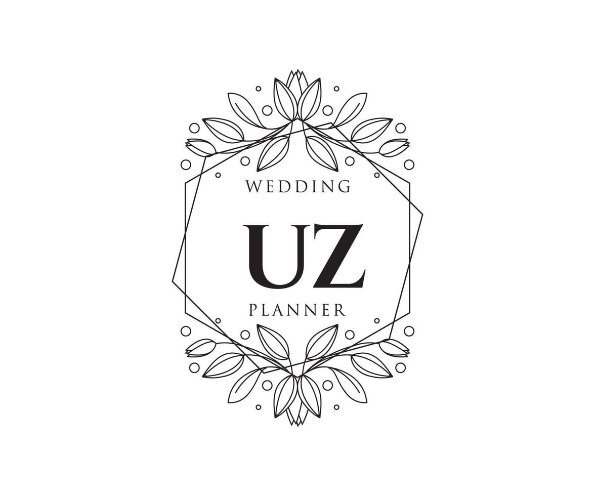 coleção de logotipos de monograma de casamento de letra inicial uz, modelos modernos minimalistas e florais desenhados à mão para cartões de convite, salve a data, identidade elegante para restaurante, boutique, café em vetor