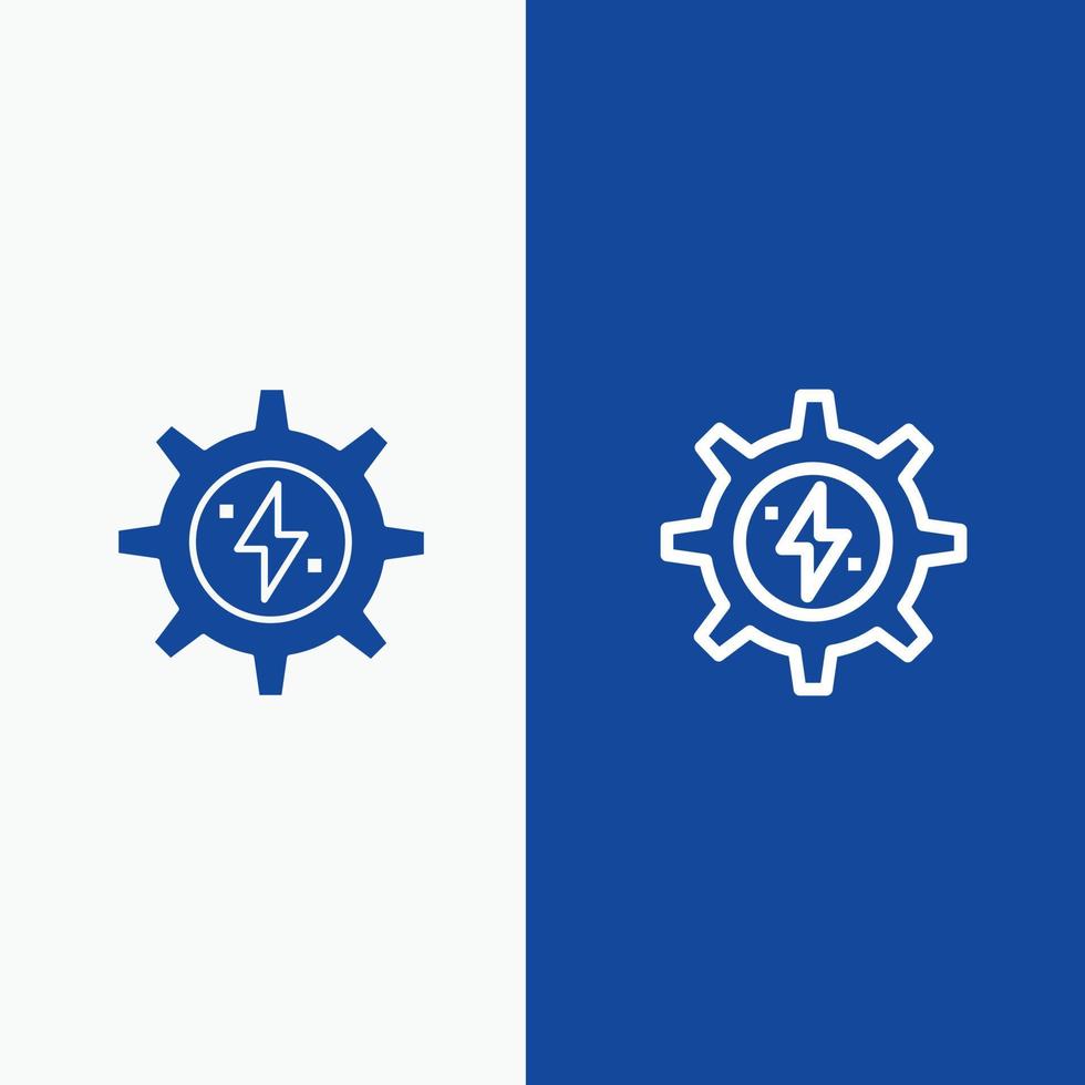 linha de energia solar de engrenagem e ícone sólido de glifo banner azul linha e ícone sólido de glifo banner azul vetor