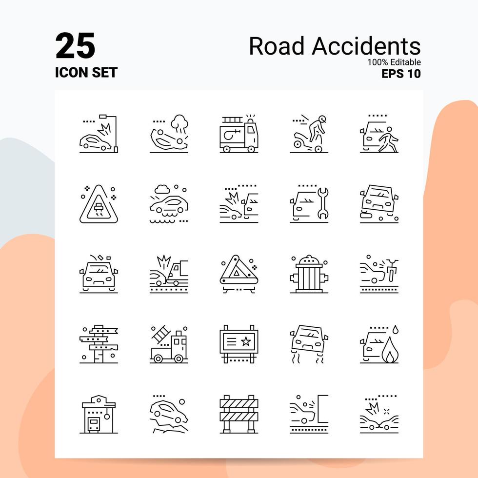Conjunto de ícones de 25 acidentes rodoviários 100 eps editáveis 10 arquivos de conceito de logotipo de negócios ideias de design de ícone de linha vetor