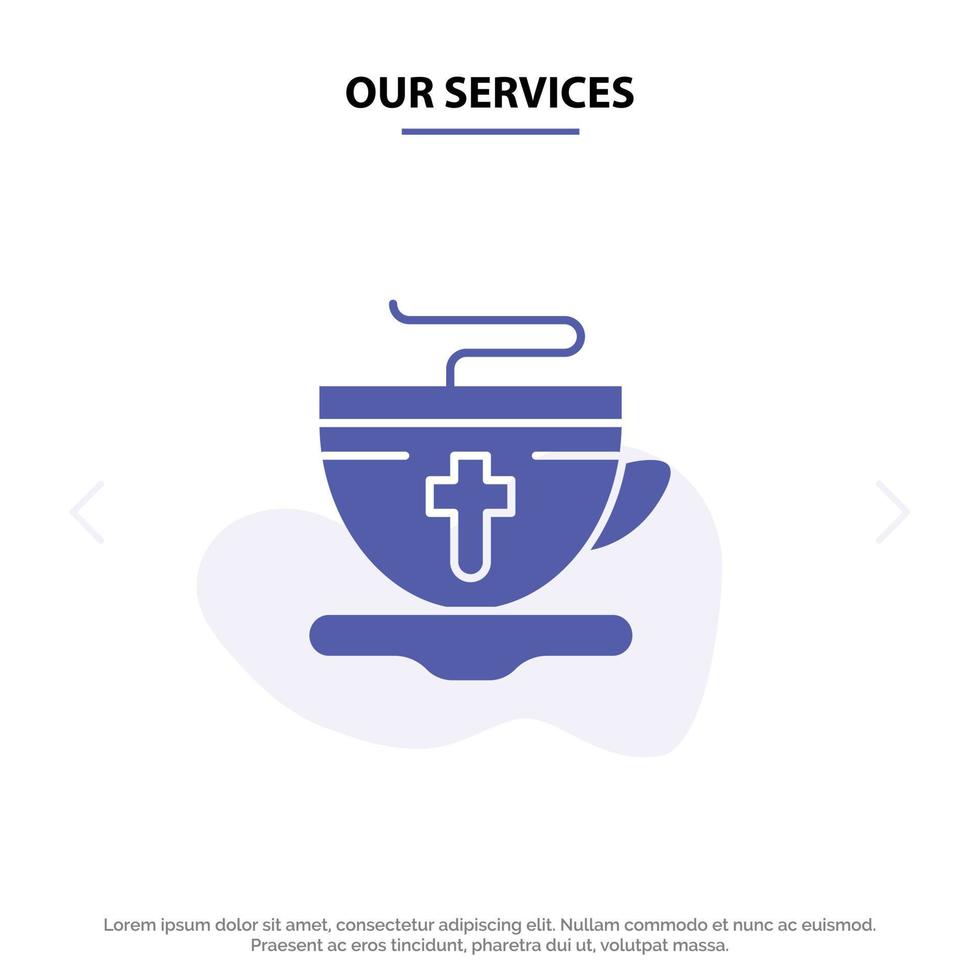nossos serviços modelo de cartão da web de ícone de glifo sólido quente de páscoa de chá vetor