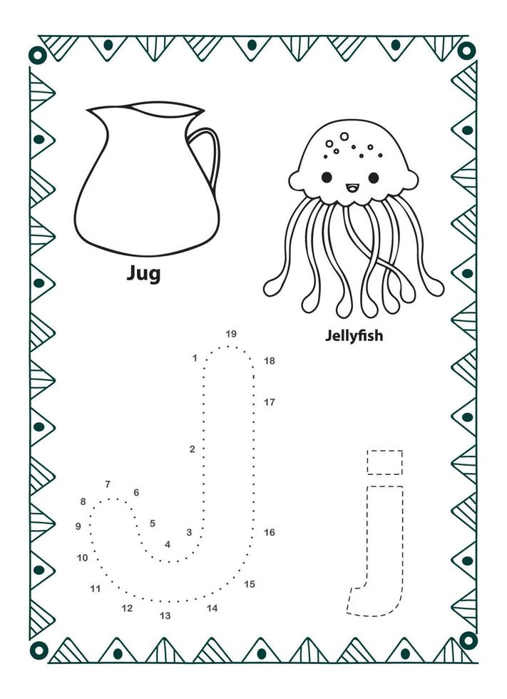 alfabeto fazer para pontilhar e página para colorir para crianças e bebês vetor