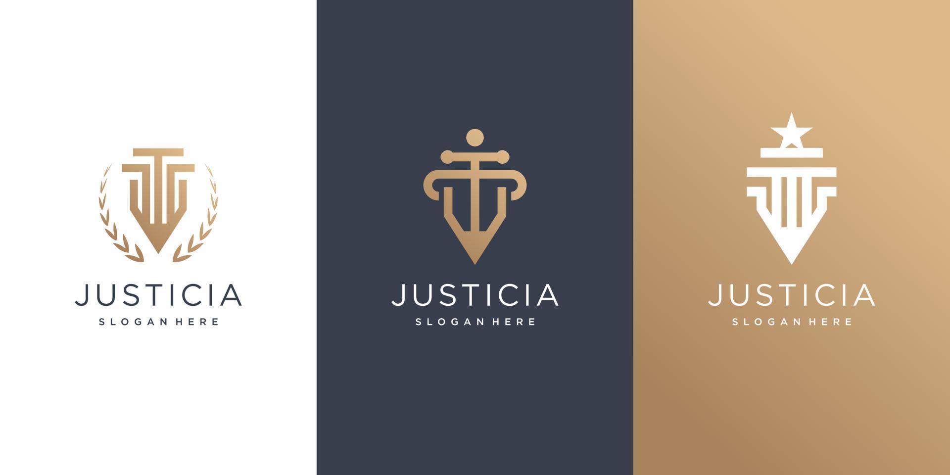 design de logotipo de justiça com estilo criativo vetor