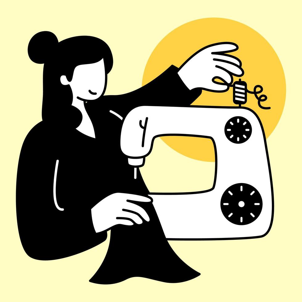 mulher costurando roupas com máquina de costura. conceito de ilustração vetorial moderna de design plano vetor