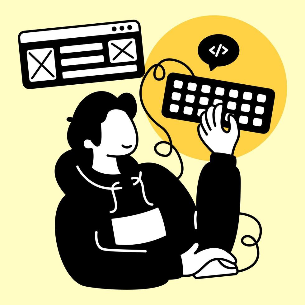 programador segurando mouse e teclado para criar site. conceito de ilustração vetorial moderna de design plano vetor