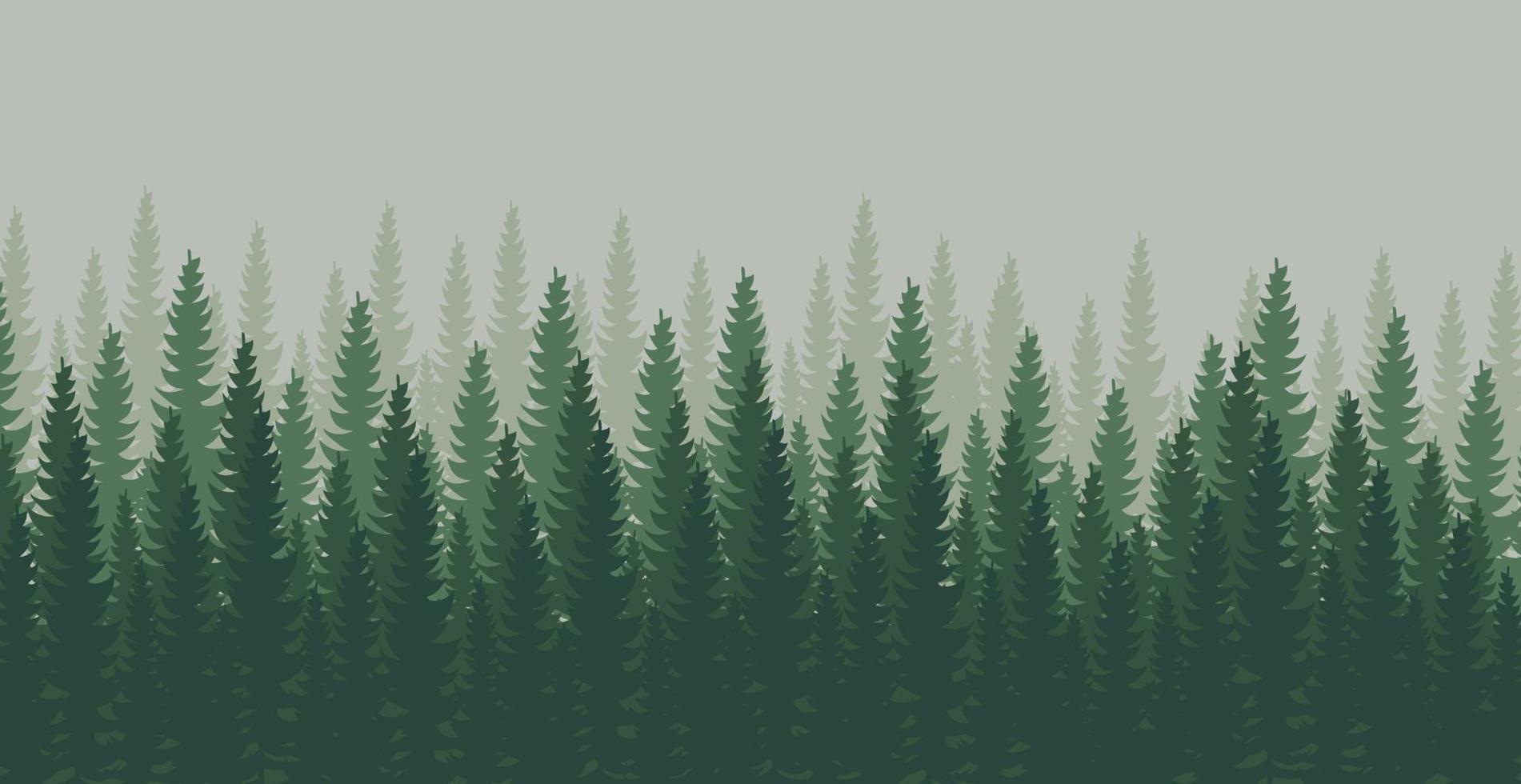 panorama da floresta densa, paisagem verde natural de abetos e pinheiros, plano de fundo da web, modelo - ilustração vetorial vetor