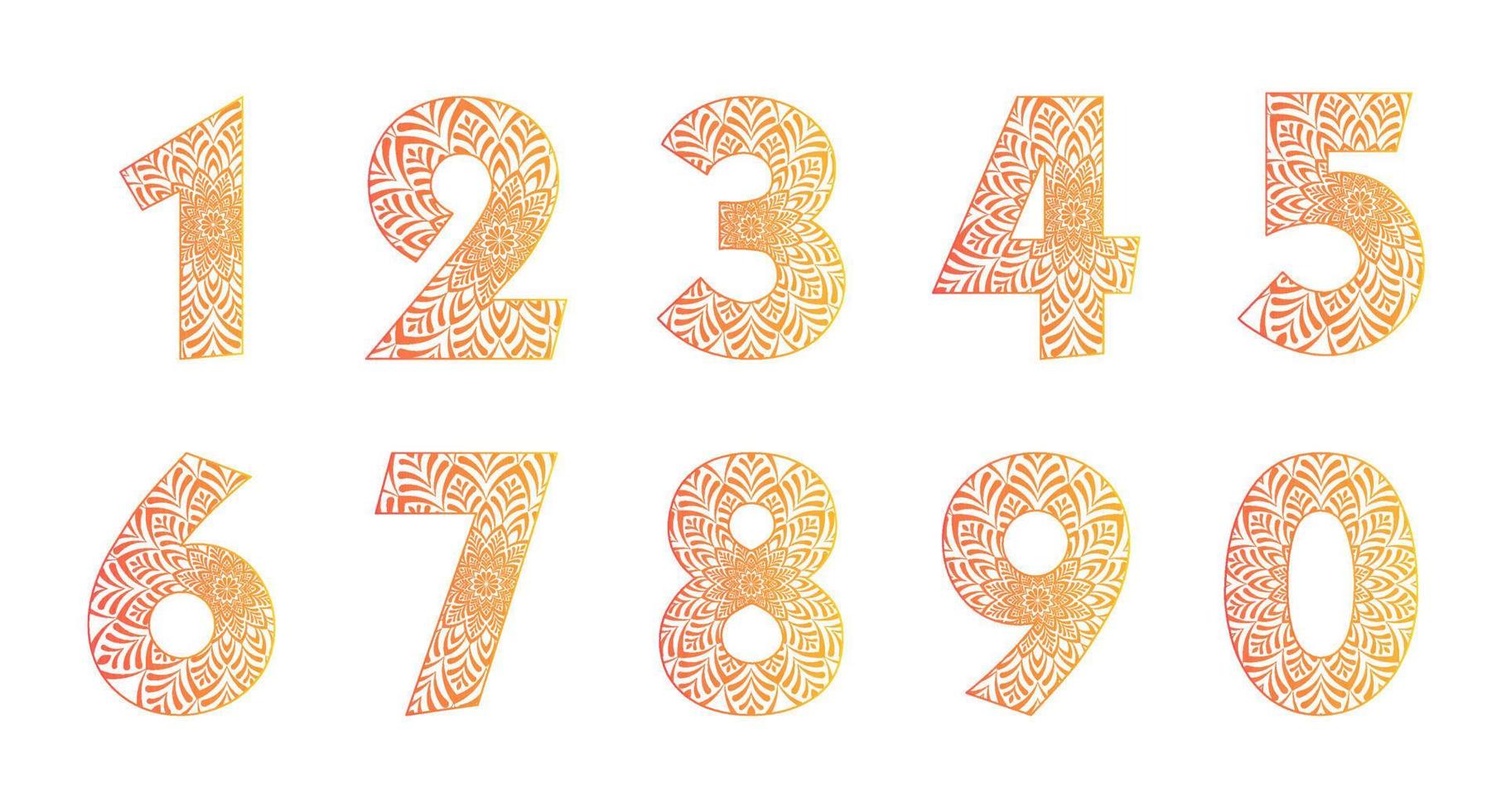 coleção de números coloridos com design de mandala vetor