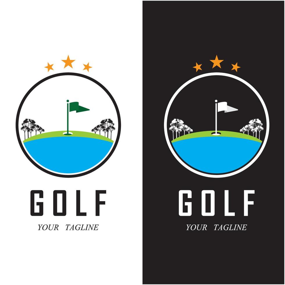 logotipo de golfe e vetor com modelo de slogan