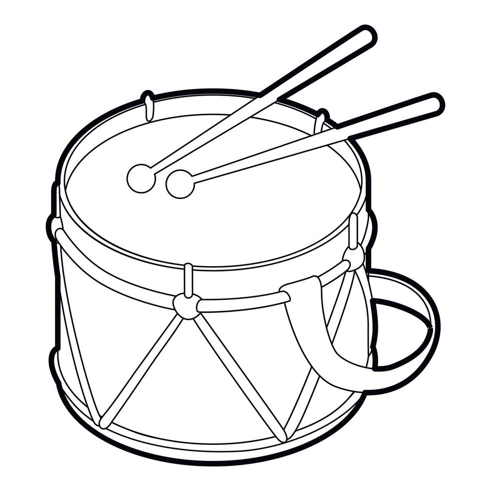 ícone de tambor de brinquedo, estilo de estrutura de tópicos vetor