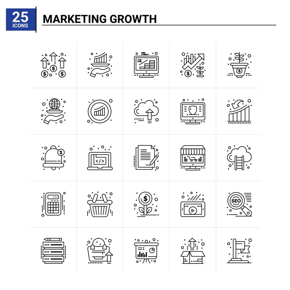 25 conjunto de ícones de crescimento de marketing de fundo vetorial vetor