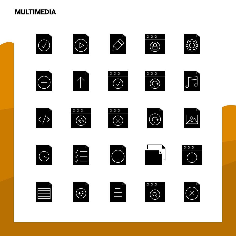 25 conjunto de ícones multimídia modelo de ilustração vetorial de ícone de glifo sólido para web e ideias móveis para empresa de negócios vetor