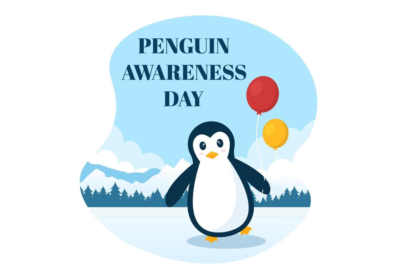 feliz dia da conscientização do pinguim em 20 de janeiro para manter a população de pinguins e o habitat natural na ilustração de modelos desenhados à mão de desenhos animados planos vetor