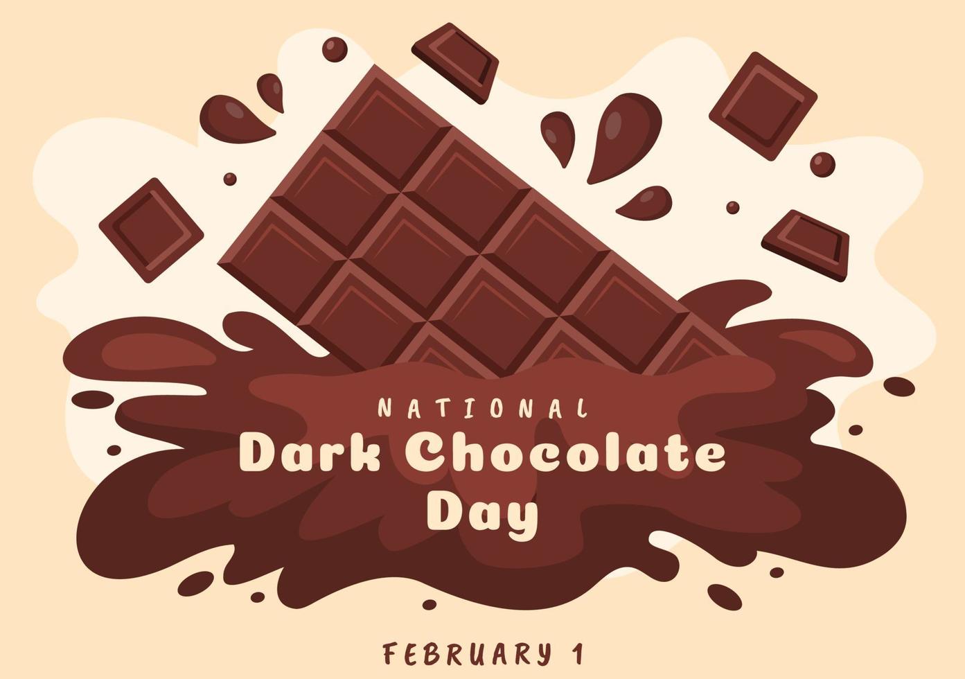 dia mundial do chocolate amargo em 1º de fevereiro para a saúde e a felicidade que o choco traz na ilustração de modelos desenhados à mão de desenhos animados de estilo simples vetor