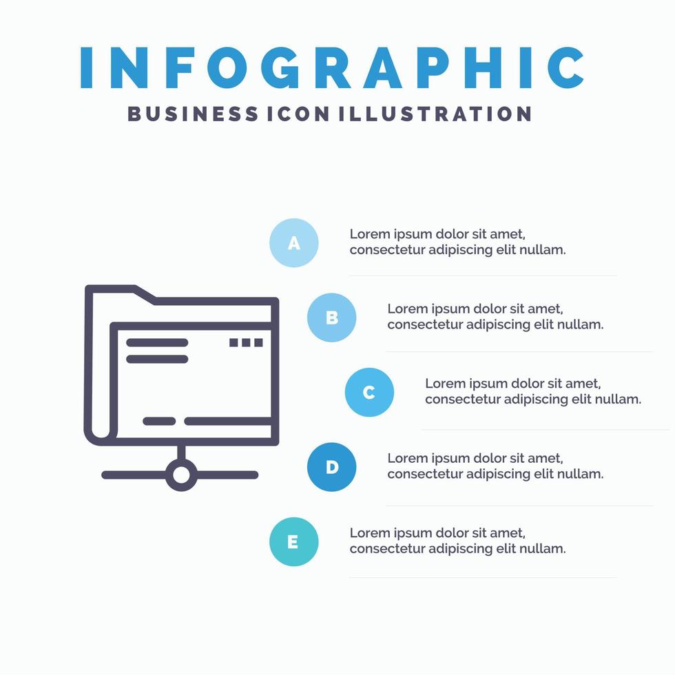 modelo de infográfico azul de armazenamento de servidor de dados de pasta modelo de ícone de linha vetorial de 5 passos vetor