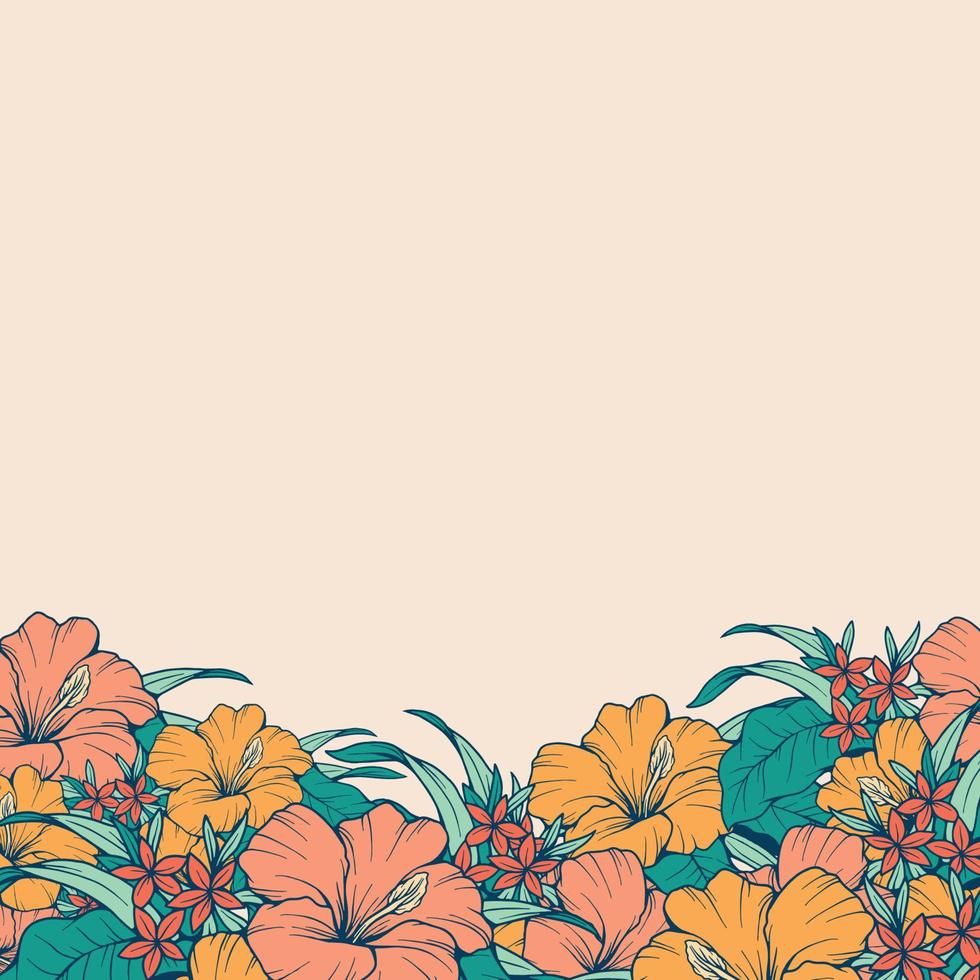 ilustração desenhada à mão de plantas de beleza e flores em estilo de arte de linha colorida para plano de fundo, padrão floral, convites e impressão de tecido vetor