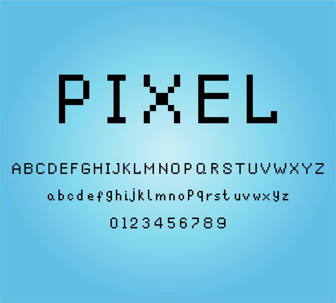 alfabeto de pixels de 8 bits. fontes modernas e elegantes ou tipos de letras para títulos ou títulos, como pôsteres, design de layout, jogos, sites ou impressão. vetor