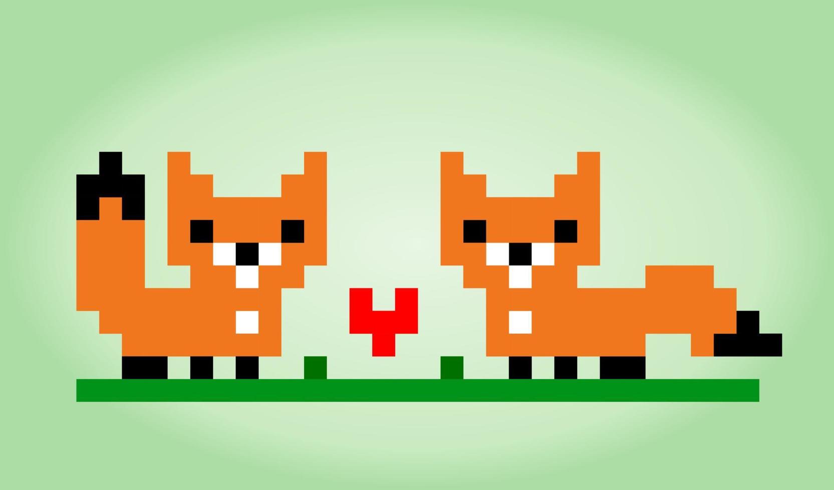 pixel de 8 bits de raposa. animal em ilustração vetorial para recursos de ponto cruz e jogo. vetor