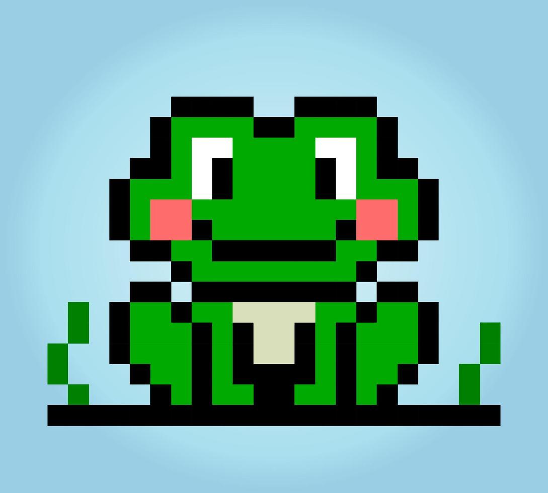 Sapo verde de pixel de 8 bits. animais de pixel em ilustrações vetoriais para padrão de ponto cruz e ativos de jogo. vetor