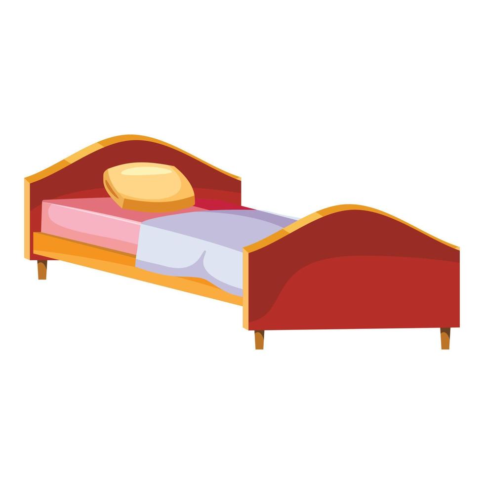 ícone de cama de solteiro de madeira, estilo cartoon vetor