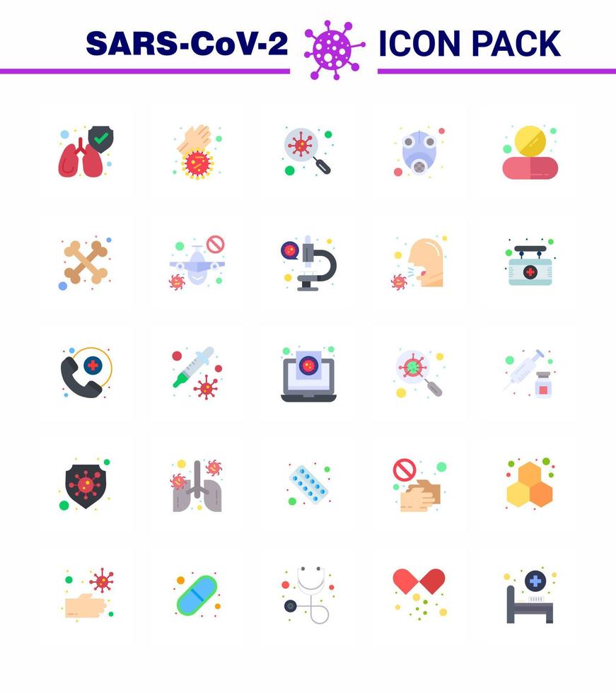 conjunto de ícones de prevenção de coronavírus 25 ícones de cores planas, como cápsula, proteção, máscara, epidemia viral, elementos de design de vetor de doença de 2019nov