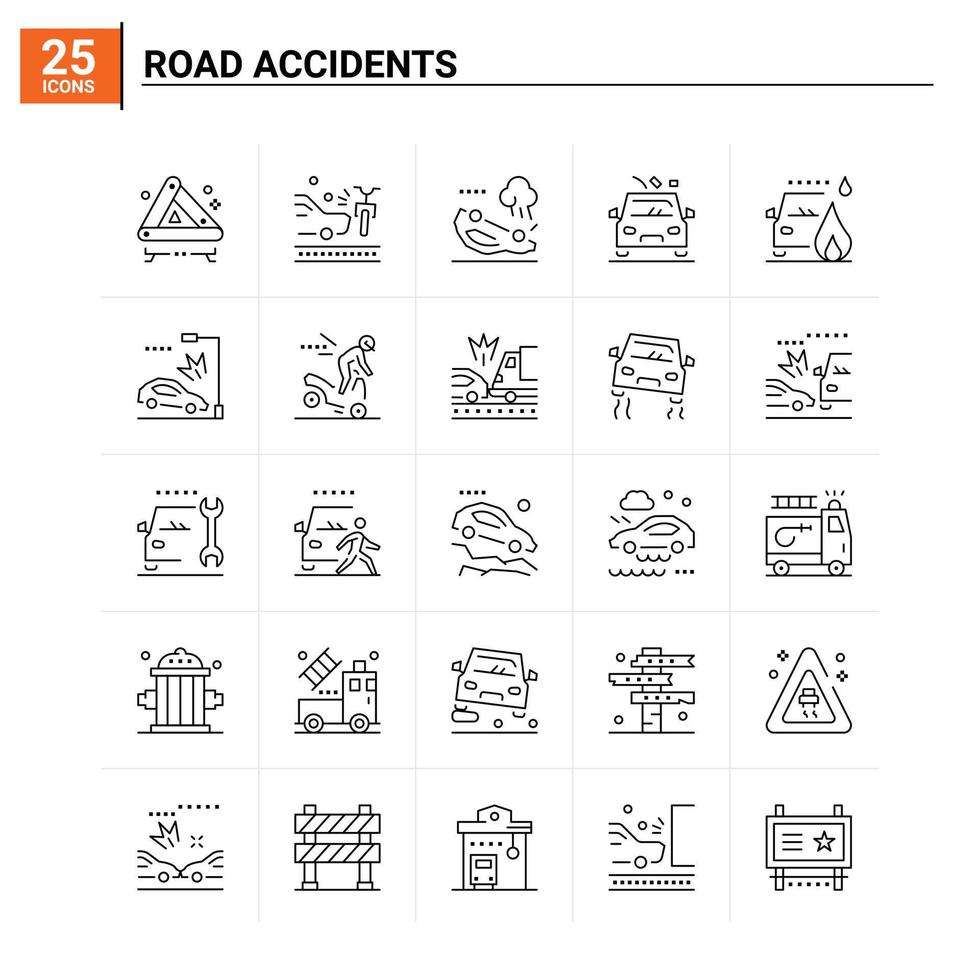 conjunto de ícones de 25 acidentes rodoviários de fundo vetorial vetor