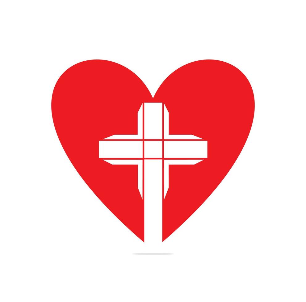 design de logotipo de forma de coração de igreja de pessoas. logotipo modelo para igrejas e organizações cristãs cruzadas. vetor