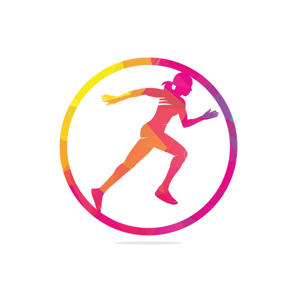 design de logotipo do clube de corredor de fitness feminino. executando o design do logotipo das mulheres. conceito de logotipo de corrida saudável vetor