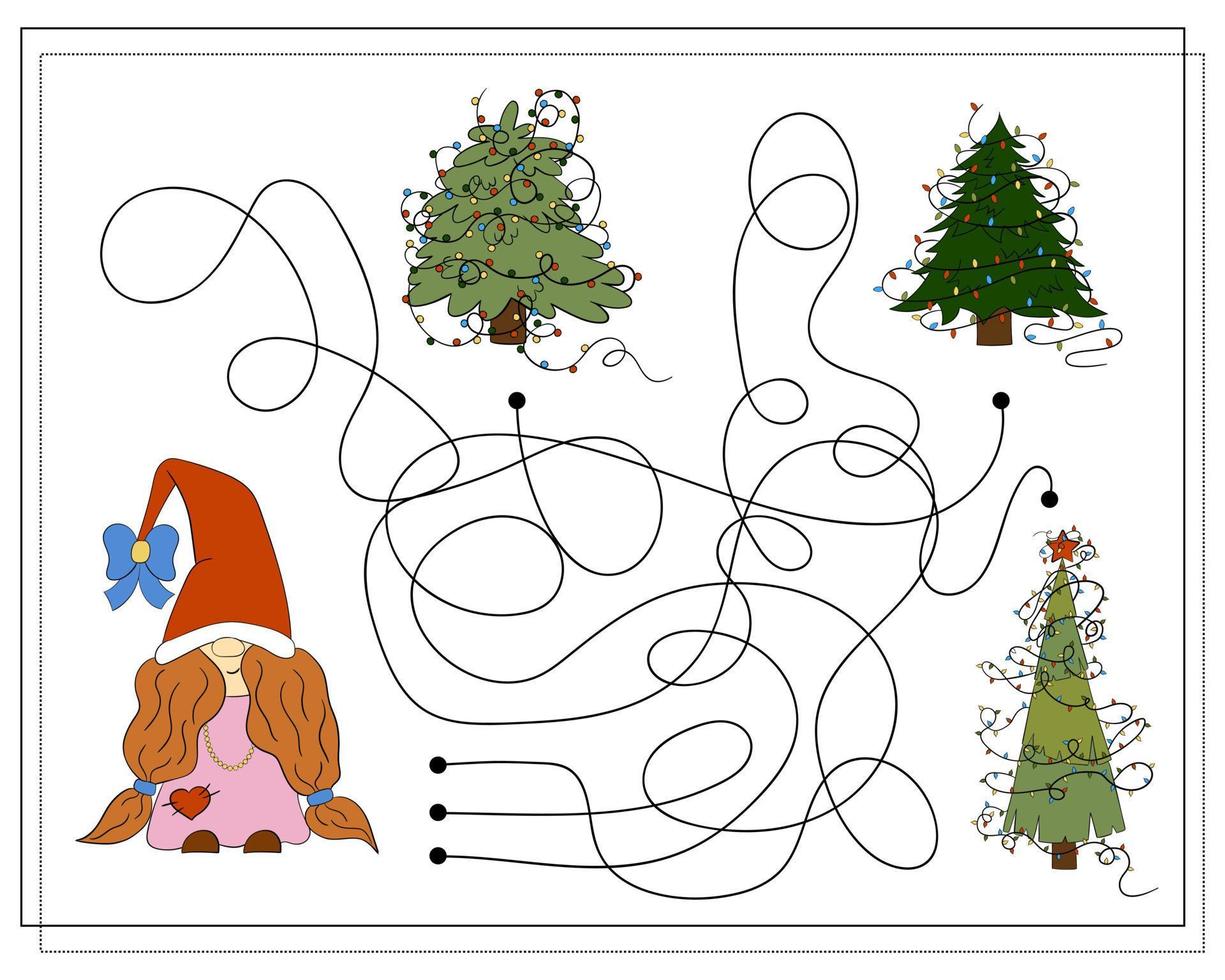 um jogo de quebra-cabeça para crianças, passe pelo labirinto. gnomo de natal dos desenhos animados. vetor