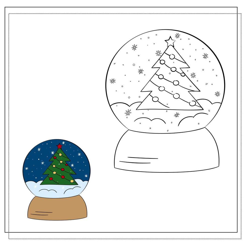 livro de colorir para crianças. desenhe um globo de neve com base no desenho. ilustração vetorial vetor