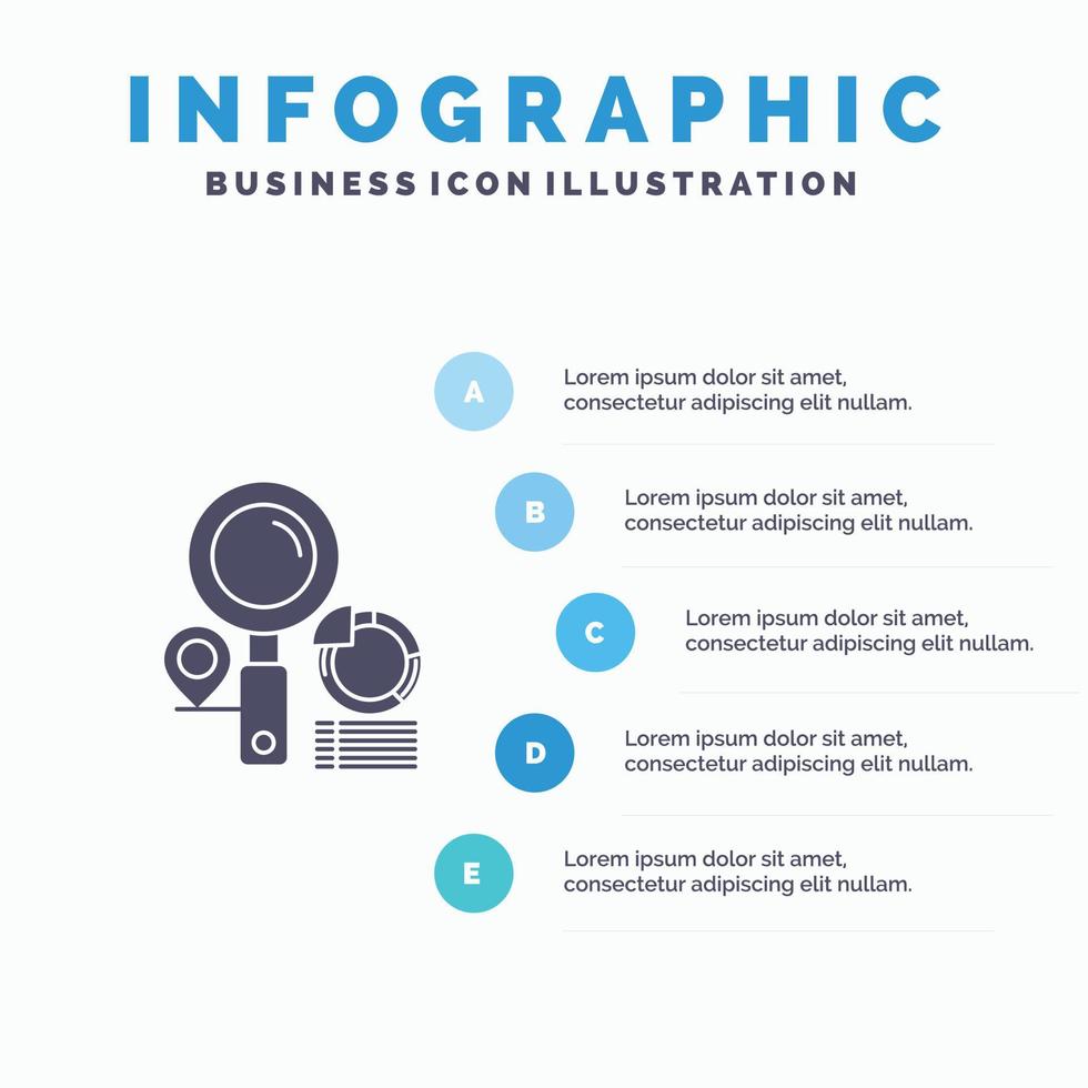 gráfico de localizador de localização de pesquisa infográficos de ícone sólido fundo de apresentação de 5 etapas vetor