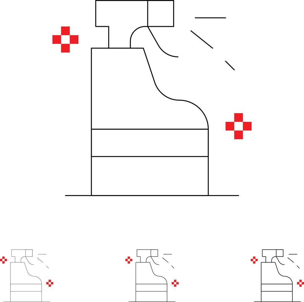 produto detergente de limpeza em spray conjunto de ícones de linha preta em negrito e fino vetor