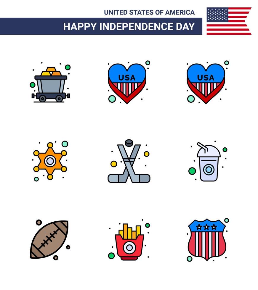 9 ícones criativos dos eua sinais modernos de independência e símbolos de 4 de julho da cola américa polícia americana hóquei no gelo editável dia dos eua elementos de design vetorial vetor
