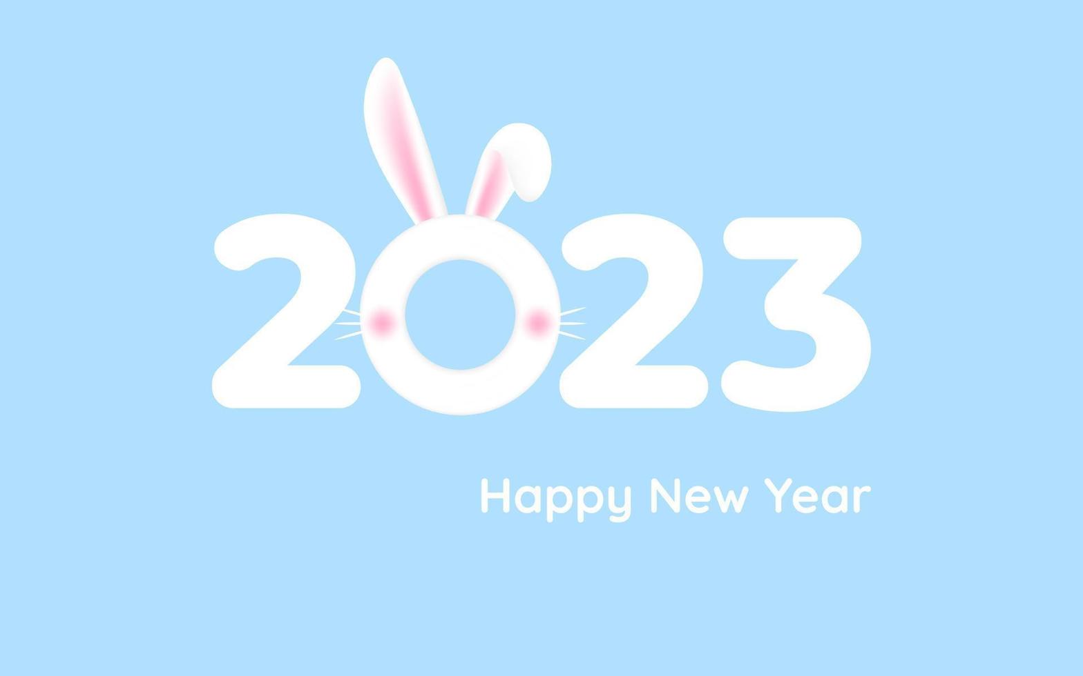 vetor de modelo de calendário 2023, orelhas de coelho fofas. planejador 2023 ano, capa de calendário de parede cortada em papel. design de coelho chinês do zodíaco. feliz Ano Novo. cores azul, branco e rosa.