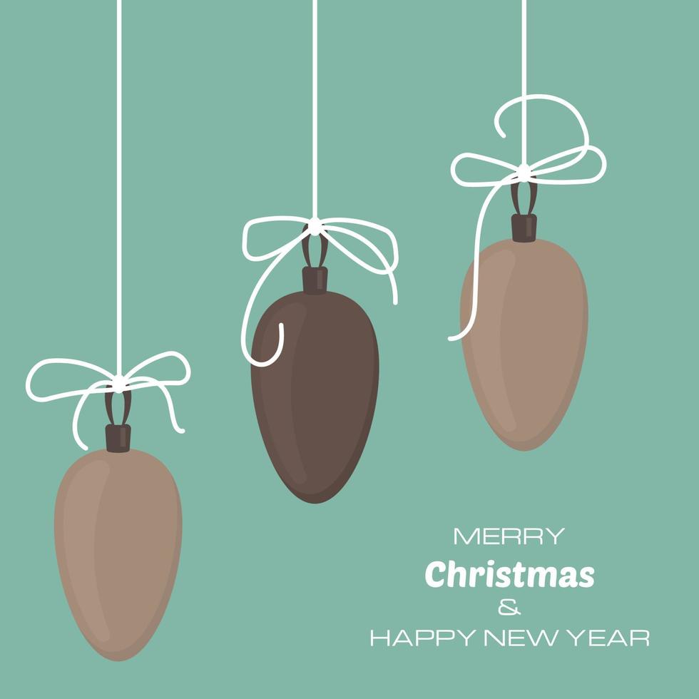 feliz natal e feliz ano novo fundo com três bolas de natal. fundo vetorial para seus cartões, convites, cartazes festivos. vetor