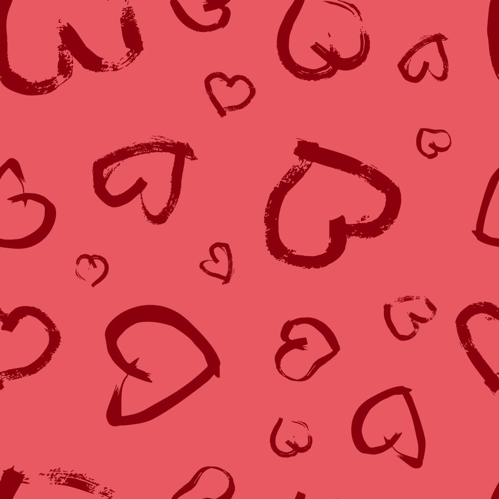 padrão perfeito com corações desenhados à mão. doodle grunge corações vermelhos sobre fundo vermelho. ilustração vetorial. vetor