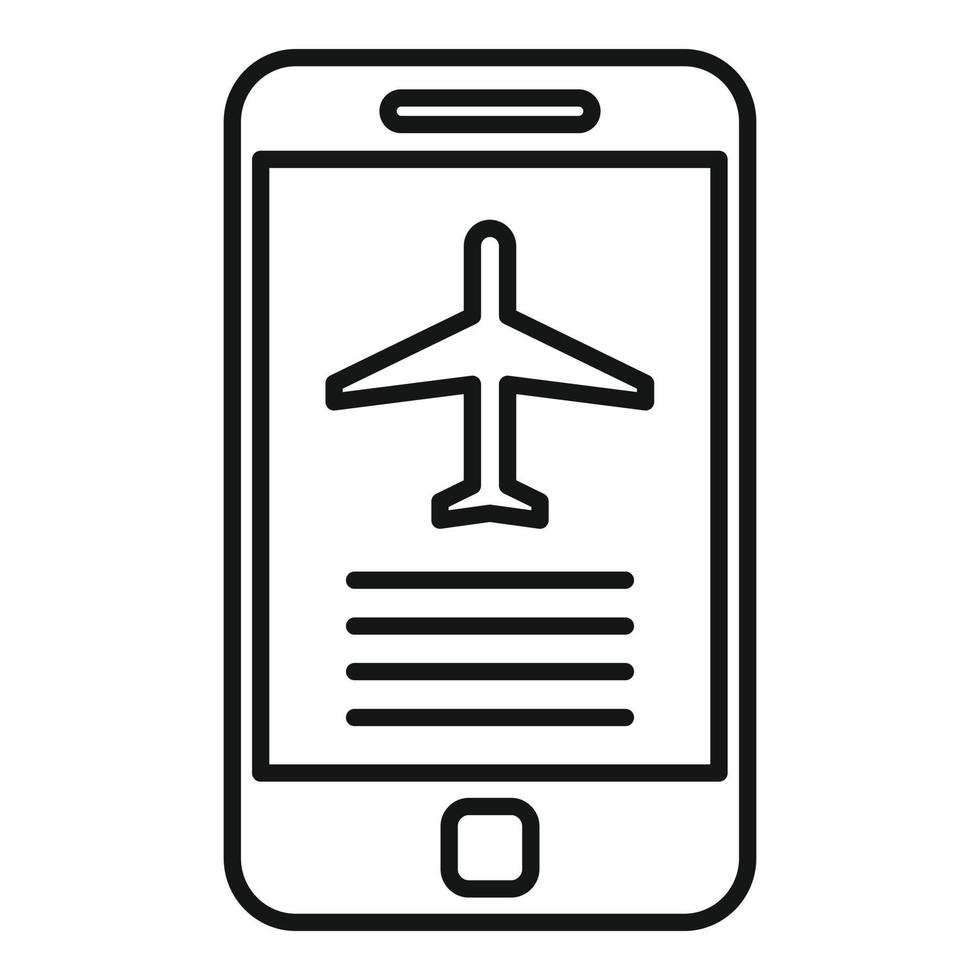 ícone de bilhete de avião por telefone, estilo de estrutura de tópicos vetor