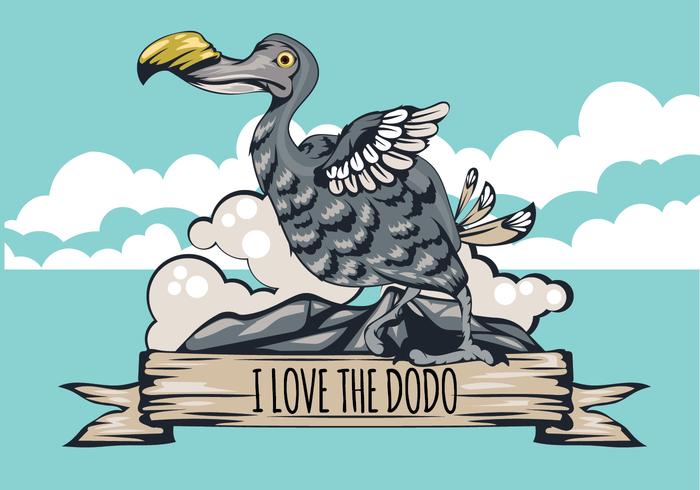 Eu amo a ilustração do pássaro do Dodo com fita vetor