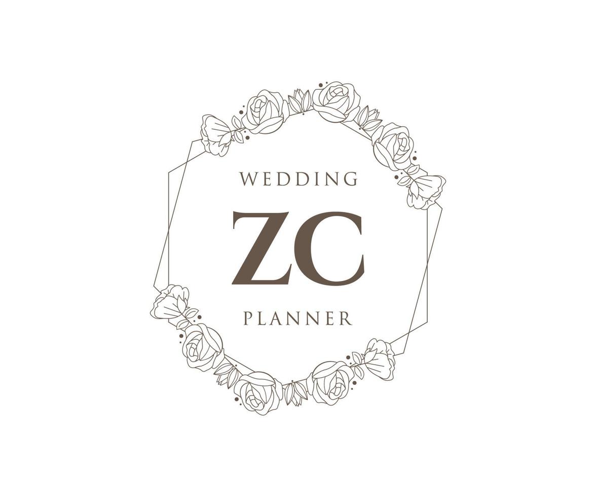 coleção de logotipos de monograma de casamento de letra inicial zc, modelos minimalistas e florais modernos desenhados à mão para cartões de convite, salve a data, identidade elegante para restaurante, boutique, café em vetor