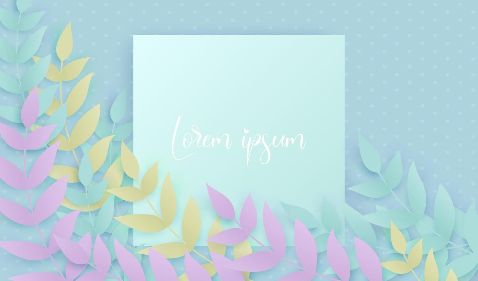 floral tropical com moldura em estilo de arte de papel e ilustração em vetor fundo esquema de cores pastel.