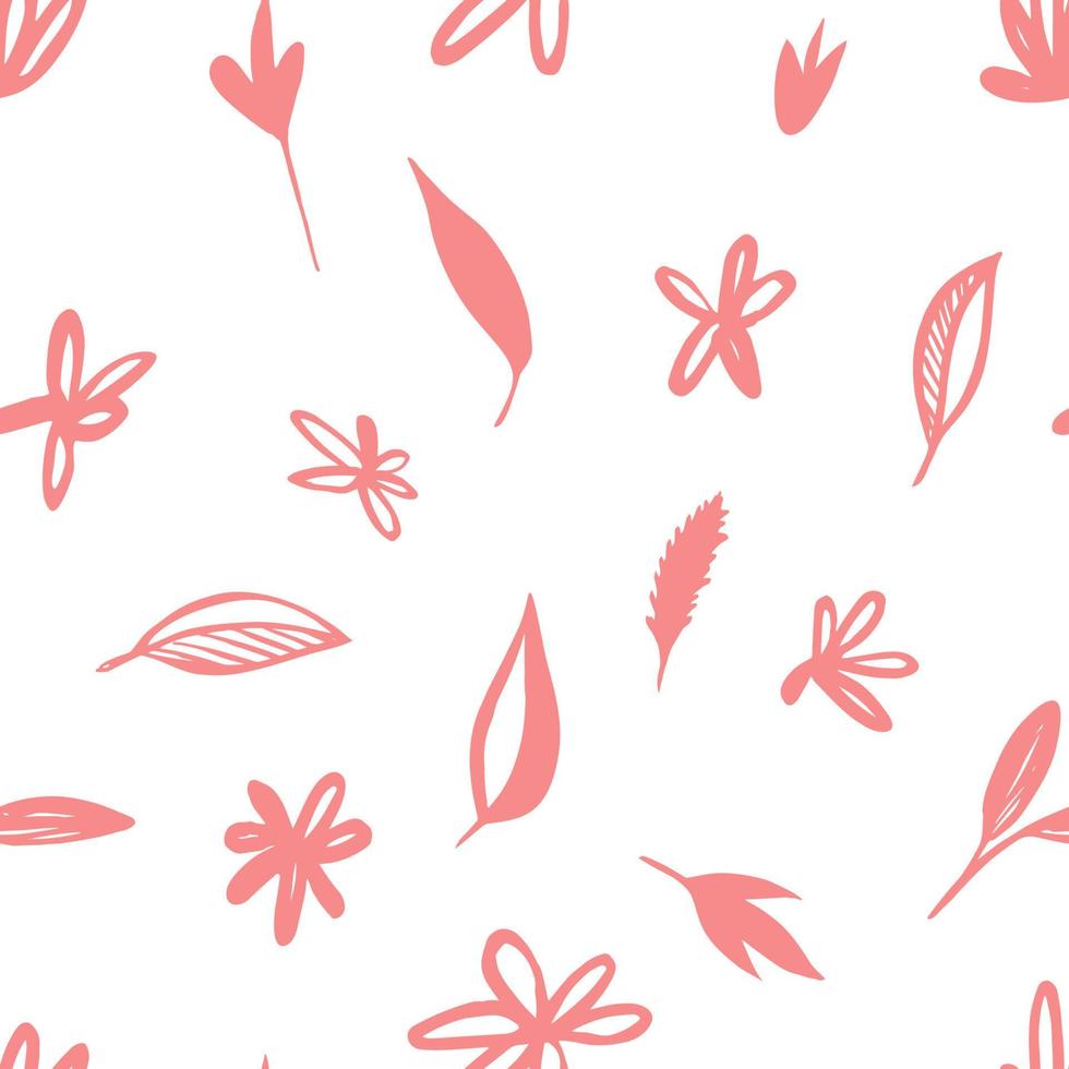 flores cor de rosa sem costura padrão e folhas em estilo grunge em um fundo de saia. imitando detalhes de plantas desenhadas à mão. ilustração florística vetorial vetor