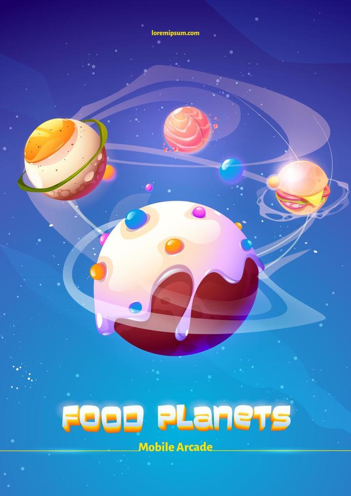 arcade móvel food planets adventure, galaxy world vetor