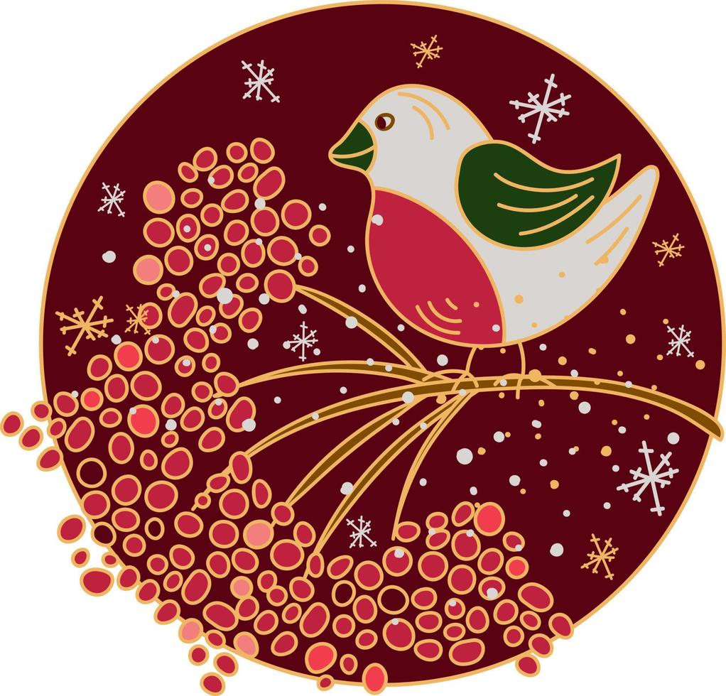 modelo de cartão de natal com pássaro Dom-fafe no estilo doodle de ramo de Rowan vetor