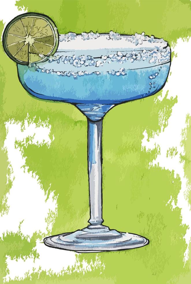 ilustração vetorial colorida de coquetel de lagoa azul em estilo aquarela vetor