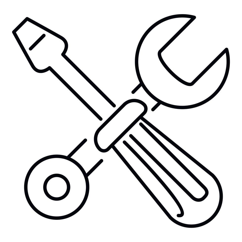 chave de fenda e ícone de chave inglesa, estilo de estrutura de tópicos vetor