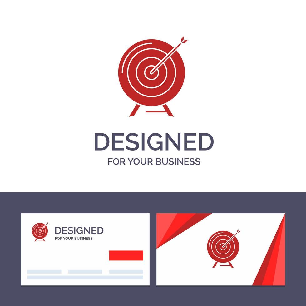 cartão de visita criativo e modelo de logotipo alvo objetivo arquivo negócios objetivo missão sucesso ilustração em vetor
